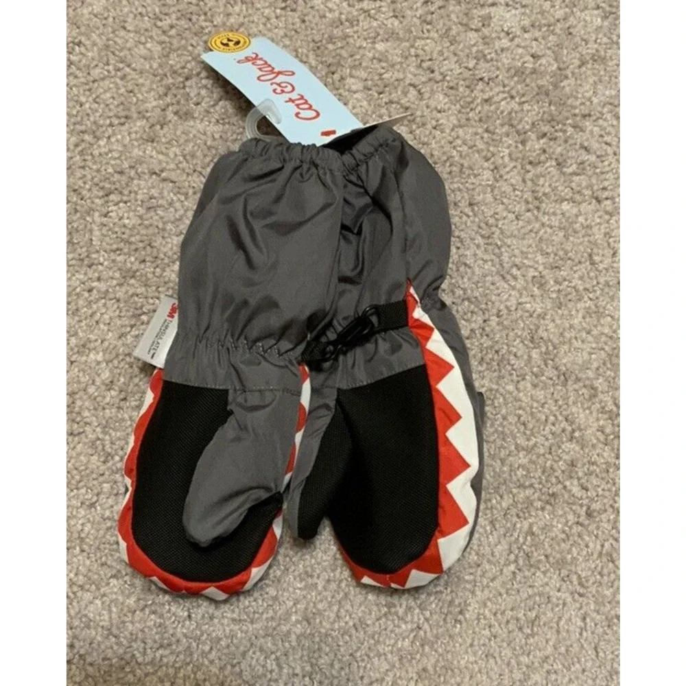 Cat & Jack Infant Boys Gray Shark Winter Insulated Mittens Size 12-24M